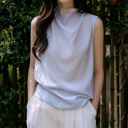 Mock Neck Blouse Sleeveless Plain