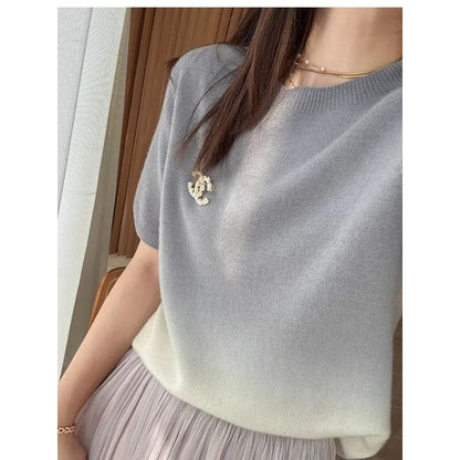 Gradient Top Short-Sleeve Crew Neck Knit