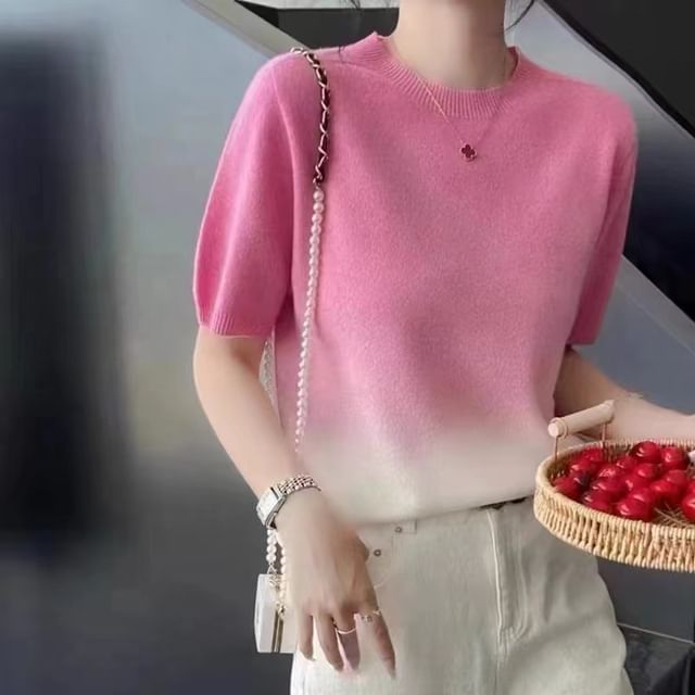 Knit Gradient Top Short-Sleeve Neck Crew