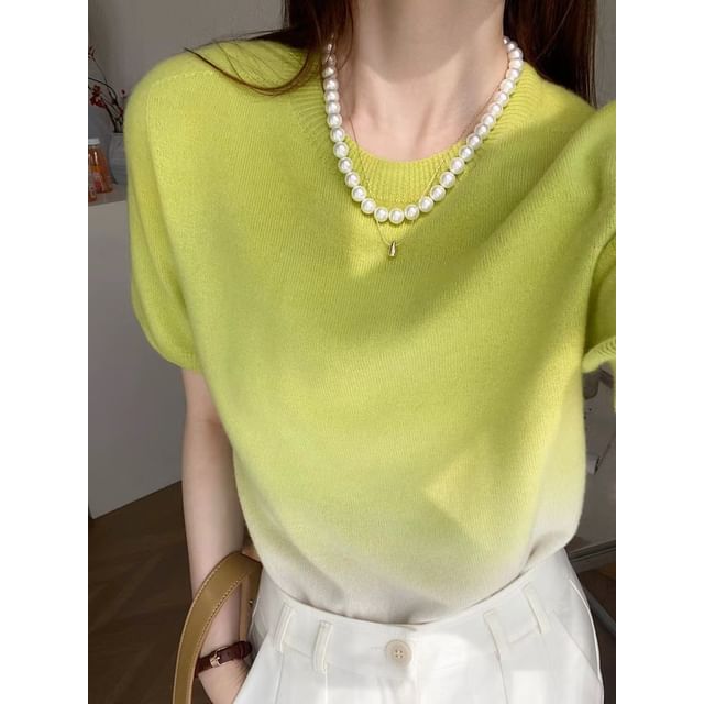 Knit Gradient Top Short-Sleeve Neck Crew