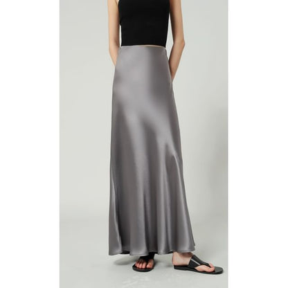Waist A-Line Skirt Plain Maxi High Satin