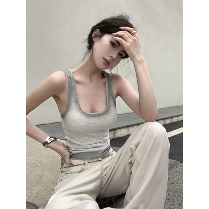 Ribbed Neck Scoop Fit Top Gradient Slim Tank