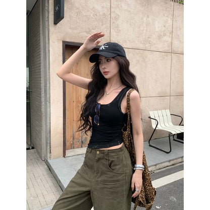 Ribbed Neck Scoop Fit Top Gradient Slim Tank