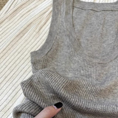 Top Knit Tank Scoop Plain Neck
