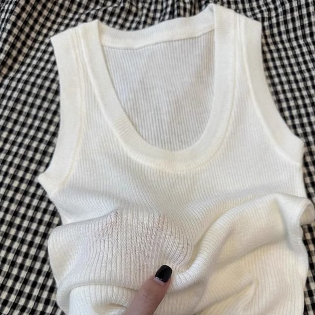 Top Knit Tank Scoop Plain Neck
