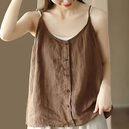 Plain Scoop Camisole Top Buttoned Neck
