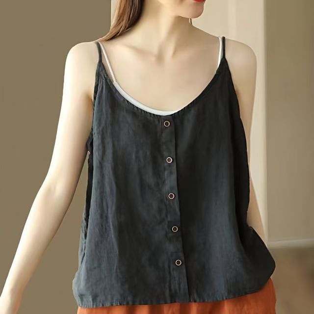 Plain Scoop Camisole Top Buttoned Neck