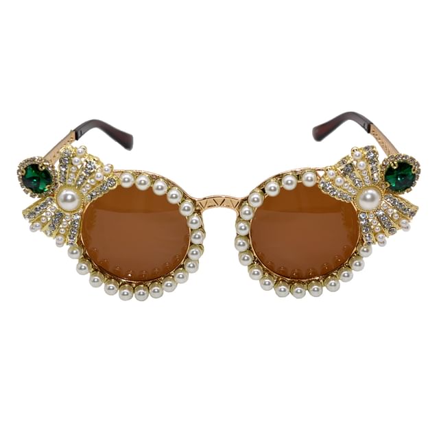 Faux Rhinestone Sunglasses Cat Pearl Eye