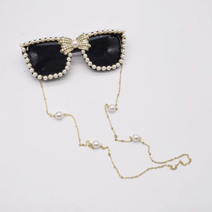 Faux Rhinestone Sunglasses Cat Pearl Eye