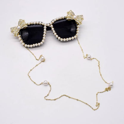 Faux Rhinestone Sunglasses Cat Pearl Eye