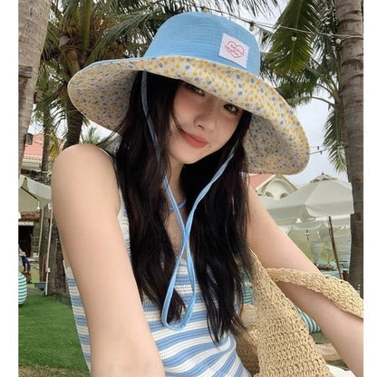 Print Applique Heart Floral Sun Hat