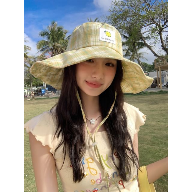Lemon Plaid Hat Applique Sun