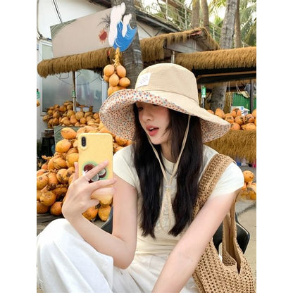 Print Applique Heart Floral Sun Hat