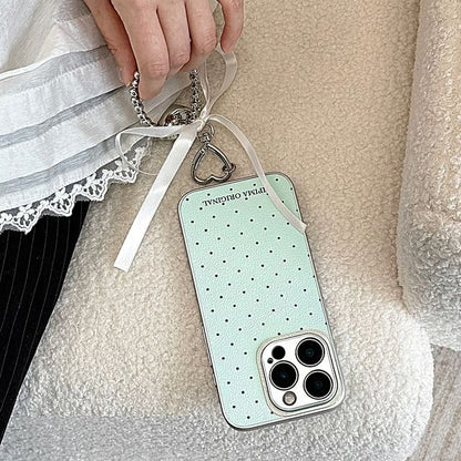 Dotted iPhone Case / Bow Heart Metal Bead Phone Strap / Set
