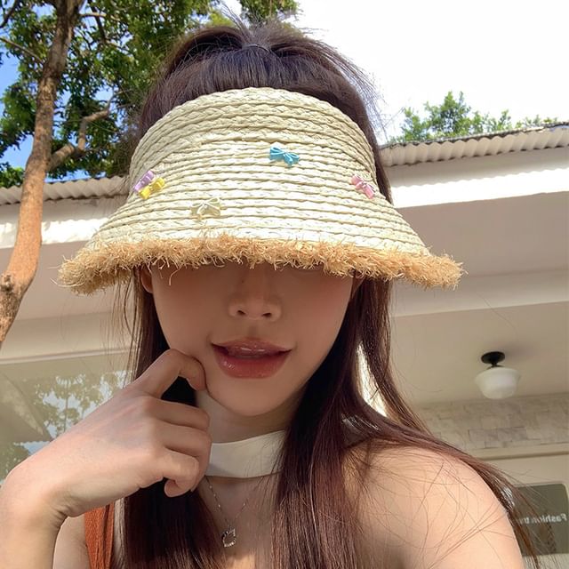Sun Hat Straw Fringed Bow