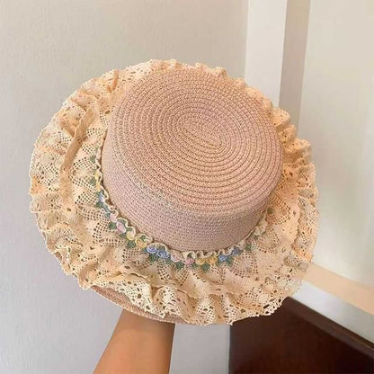 Straw Lace Floral Trim Hat