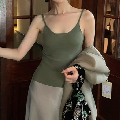 Strap Neck Camisole Scoop Top Spaghetti Plain