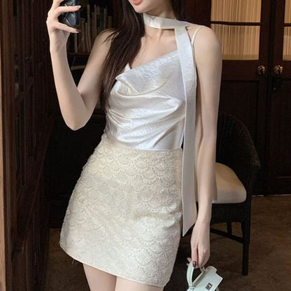 Strap Neck Plain Cowl Top Spaghetti Camisole