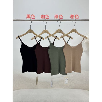 Strap Neck Camisole Scoop Top Spaghetti Plain