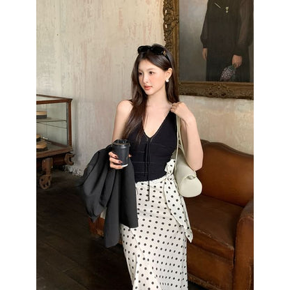 V-Neck Camisole Plain Neck Tie Top Spaghetti Strap