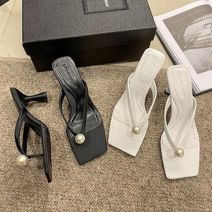 Pearl Flip-Flops Heel Kitten Faux