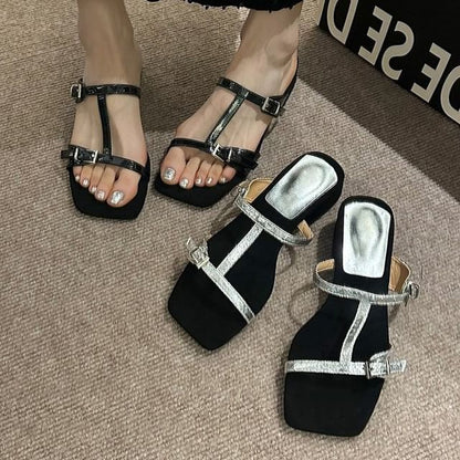 Chunky Strappy Heel Slide Sandals