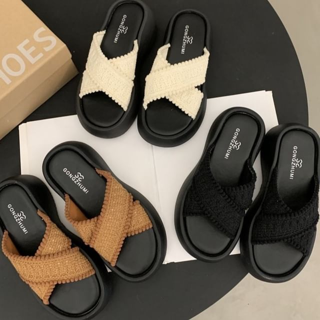 Cross Platform Strap Sandals Slide