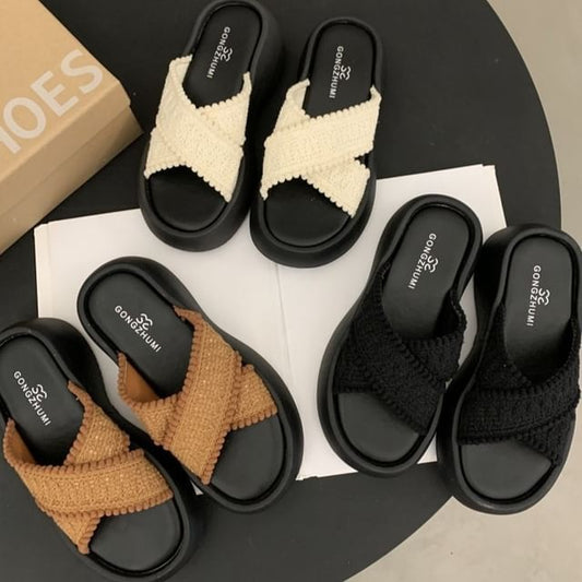 Cross Platform Strap Sandals Slide