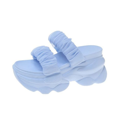 Ruched Slide Platform Sandals