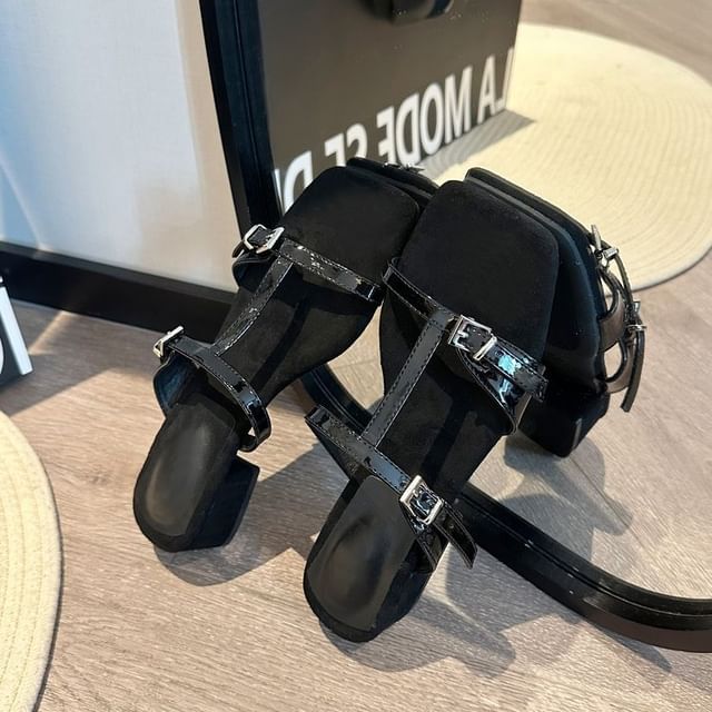 Chunky Strappy Heel Slide Sandals