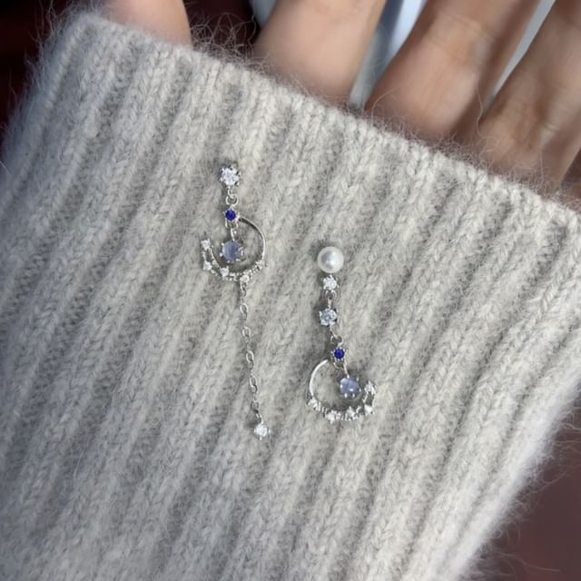 Earring Rhinestone / Drop Faux Pearl Clip Asymmetrical On