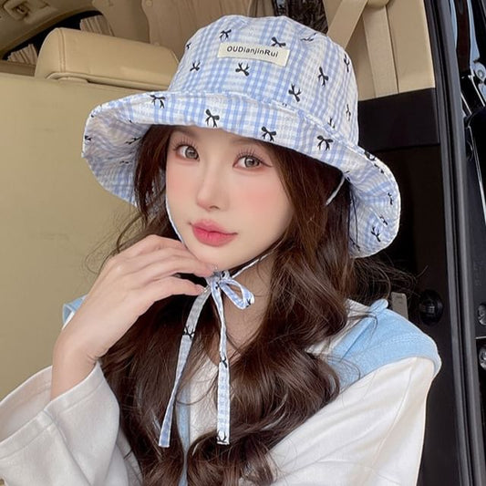 Plaid Bucket Bow Hat Print