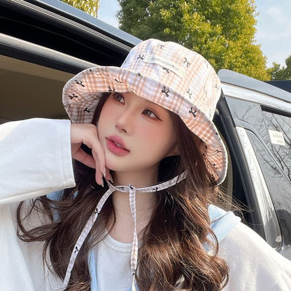 Plaid Bucket Bow Hat Print