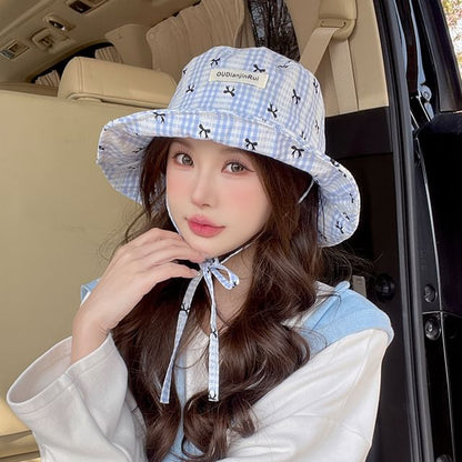 Plaid Bucket Bow Hat Print