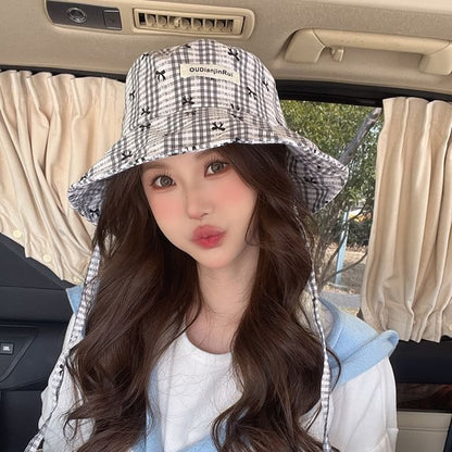 Plaid Bucket Bow Hat Print