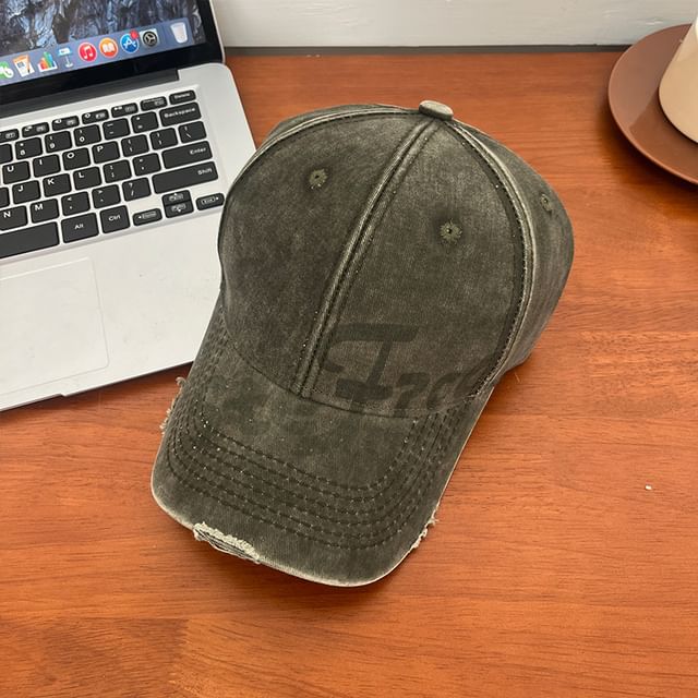 Lettering Washed Baseball Print Cap Distressed