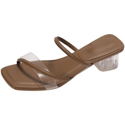 Slide Sandals Heel Square Low PVC Toe