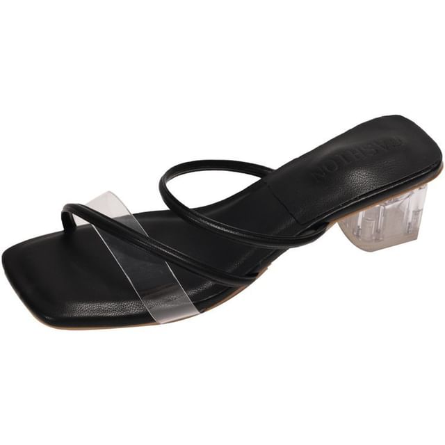 Slide Sandals Heel Square Low PVC Toe