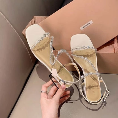 Sandals Strappy Heel Chunky Rhinestone