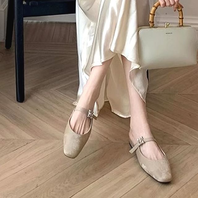 Chunky Mules Heel Toe Square Rhinestone