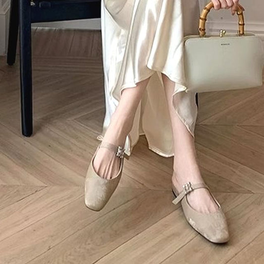 Chunky Mules Heel Toe Square Rhinestone