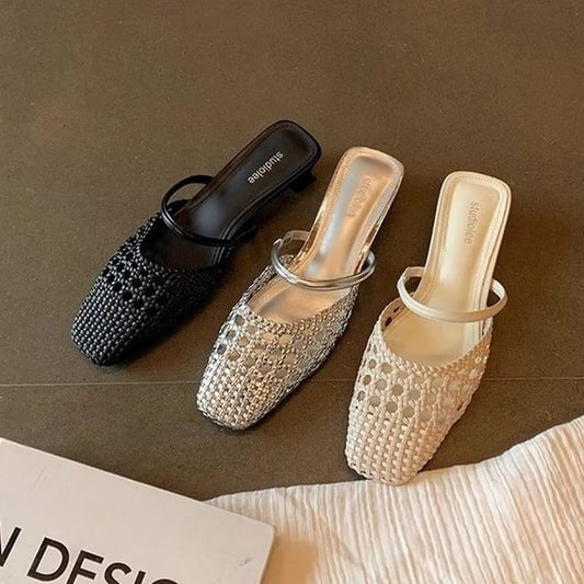 Square Mules Kitten Heel Toe