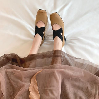 Chunky Jane Square Toe Mary Strap Cross Pumps Heel