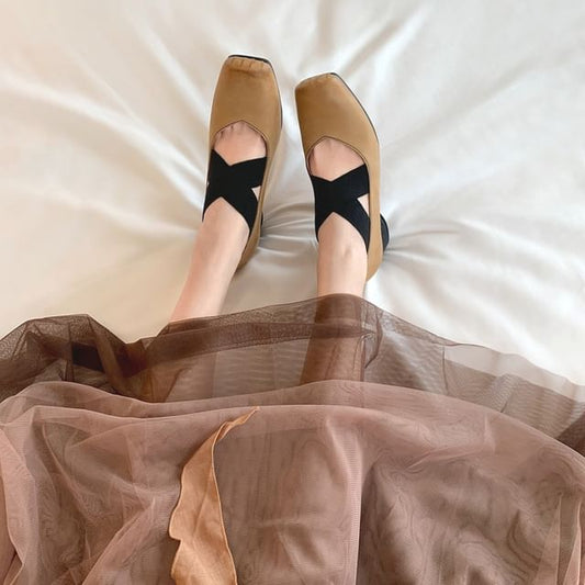 Chunky Jane Square Toe Mary Strap Cross Pumps Heel