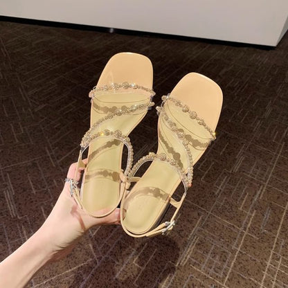 Sandals Strappy Heel Chunky Rhinestone