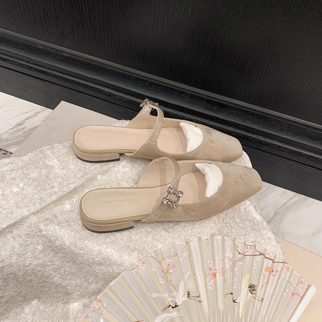 Chunky Mules Heel Toe Square Rhinestone