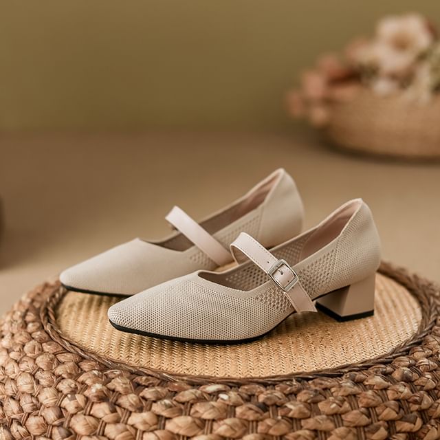 Heel Pumps Mary Toe Chunky Square Jane