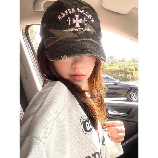 Baseball Embroidered Camouflage Cross Cap