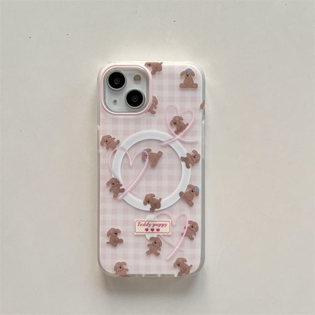 Heart Bear Plaid Magnetic (Compatible with MagSafe) Phone Case