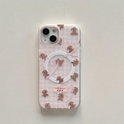 Heart Bear Plaid Magnetic (Compatible with MagSafe) Phone Case